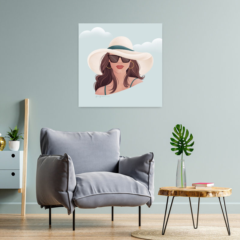 Fille de plage contemporaine II avec art bleu-brun, H 24 po x l 24 po