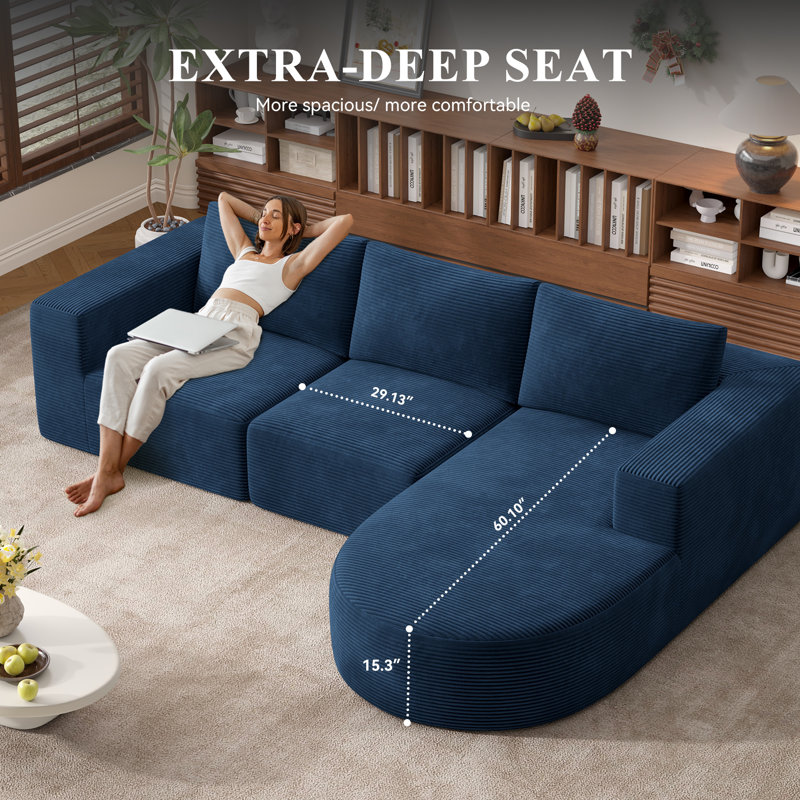 Boneless 105" Heavyweight Sectional Couch With L-shape Chaise No Assembly Required Modern Modular Sofa With Extra Deep Seat Cozy Upholstered Couches For Living Room Bedroom