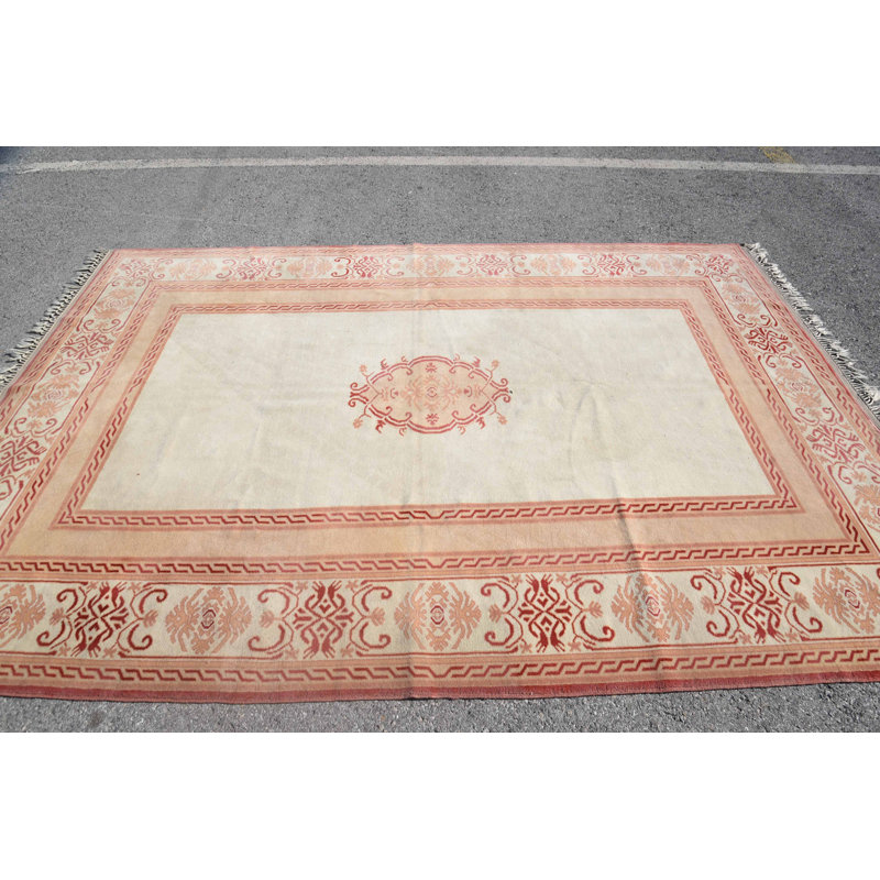 Tapis Boho, tapis turc, tapis rétro, tapis géométrique beige, tapis Oushak, grands tapis de 6,9 x 9,6 pi