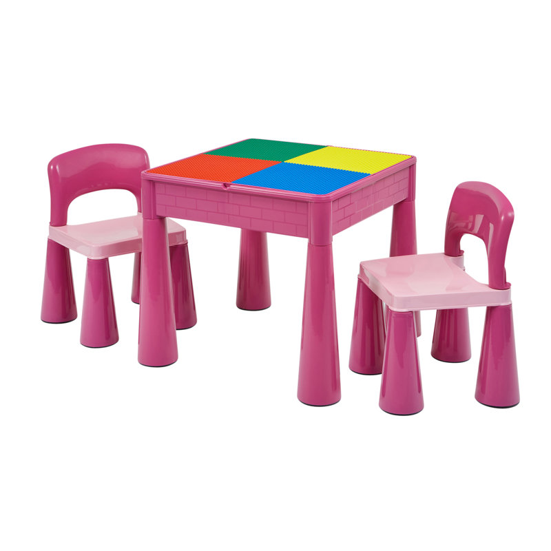 Kids 5-in-1 Activity Table and Two Chairs Set, Pink