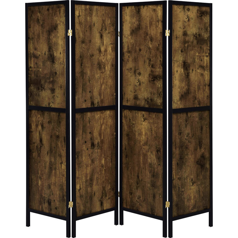 Paravent de style 4, couleur muscade antique, sépare les espaces d'un salon de retraite rustique avec des éléments, une chambre de chalet en pin et placage d'ingénierie,