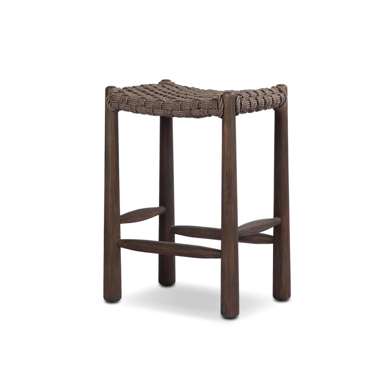 Savio Outdoor Stool-Dark Textured Woven-Counter, 25.98", Brown