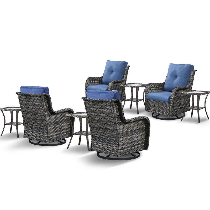 Schutt 8 Piece Multiple Chairs Seating Group with Cushions and Side Tables, Blue, Gray