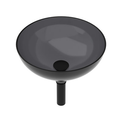 Bathroom Sink With Grey Tempered Glass And Enchantingly Pop-Up Drain, 15.58X15.58X5.17 In Vessel Secure