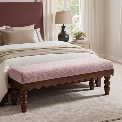 Perren 62.30'' Long Farmhouse Upholstered Boucle End of Bed Bench with Wave Trim and Turned Solid Wood Legs
