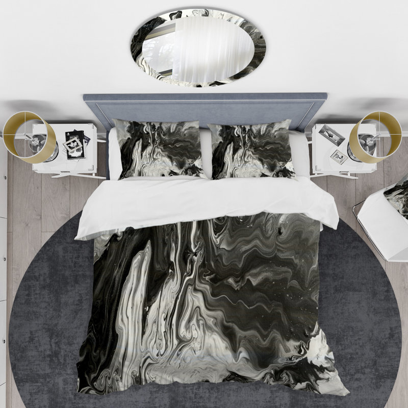 Ensemble de housse de couette blanc, gris et marbre blanc Iii - Modern & Contemporary, Blanc/noir