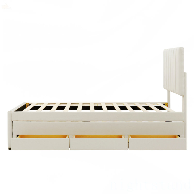 Lit plateforme simple tapissier avec lit gigogne et 3 tiroirs, Simple