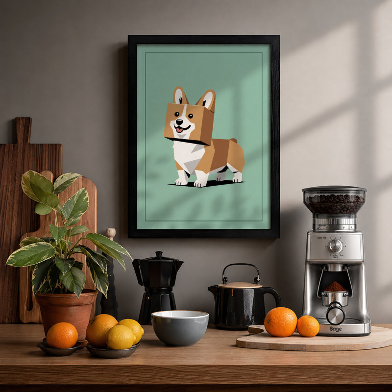Geometric Corgi Modern - Framed Print, A3 - 42.0 x 29.7 cm, Black