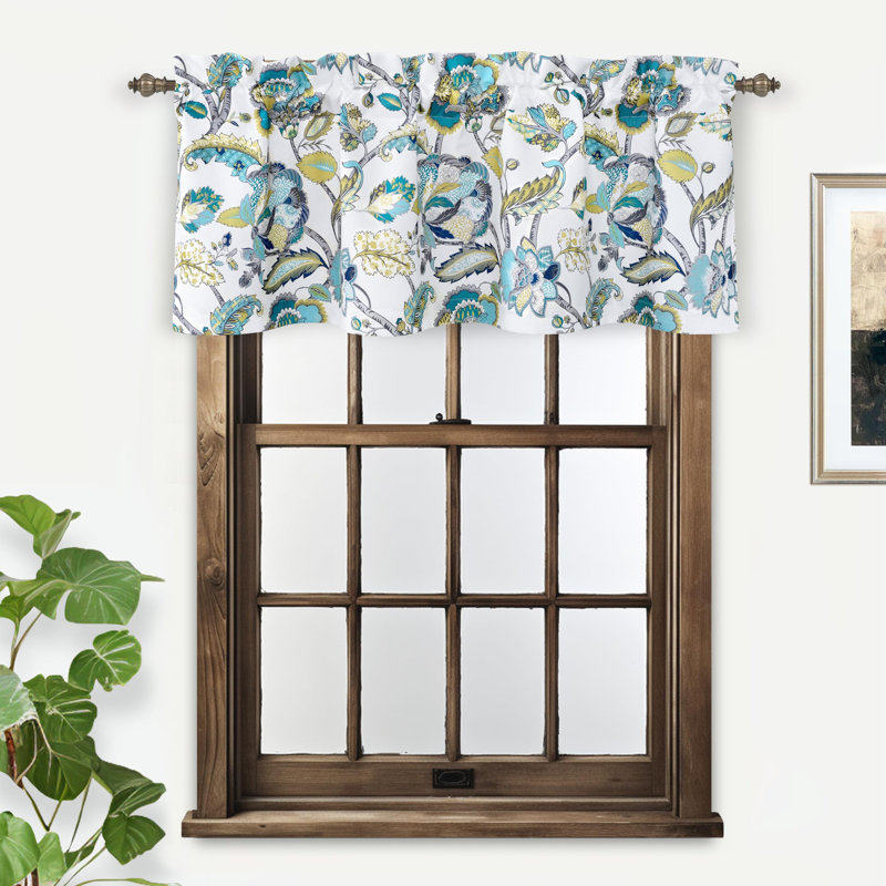 Cantonnière 52 po Akinruntan, Blanc / écume de mer / gris, Floral Leaves, L 52 po x L 18 po