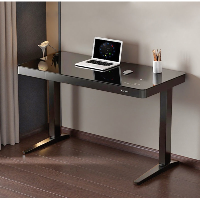 Bureau électrique réglable en verre trempé, H 28,7 po x l 47,2 po x P 23,6 po