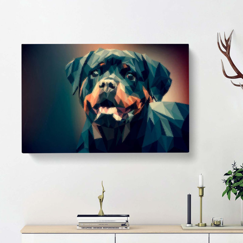 Geometric Rottweiler Dog - Wall Art, 40cm H x 60cm W x 3cm D, Wrapped Canvas
