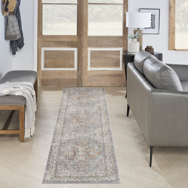 Tapis de couloir oriental lavable bleu tissé 8 pi Denim