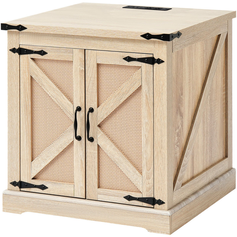 Table basse rectangulaire tissée en PE, prises de charge pratiques de 24 po, grand espace de rangement pour la zone de maquillage