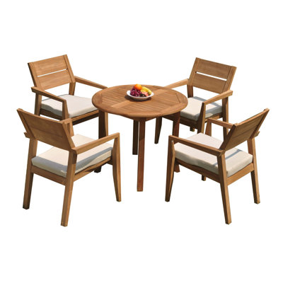 Maston Teak Wood Patio Dining Set with Round Table