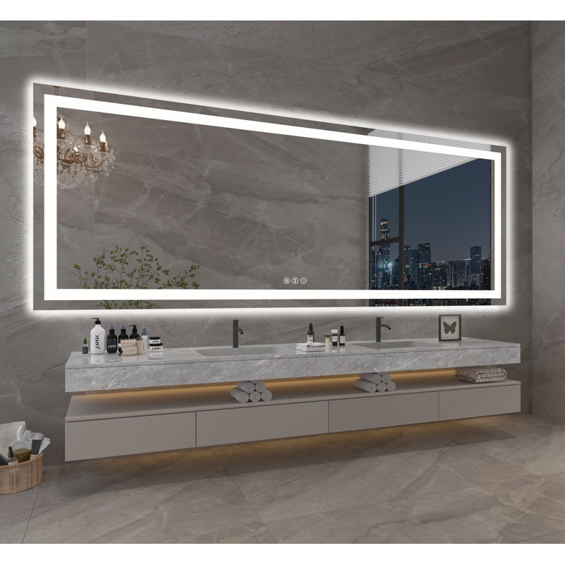 Miroir de salle de bain mural à DEL sans cadre à intensité variable, 84 po x 32 po