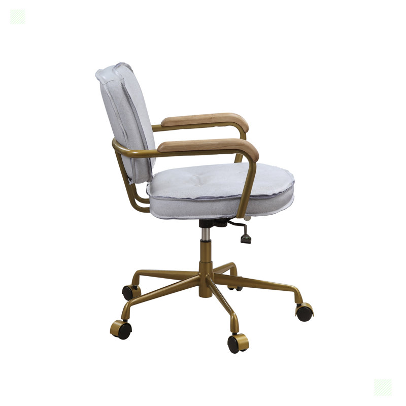 Vintage White Top Grain Leather Swivel Office Chair