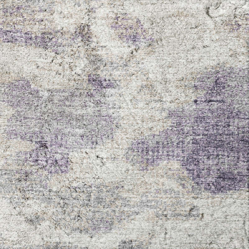 Tapis abstrait à poils longs de qualité supérieure lavable à la machine ADS71, Tapis de couloir 2 pi 3 po x 7 pi 6 po, Purple
