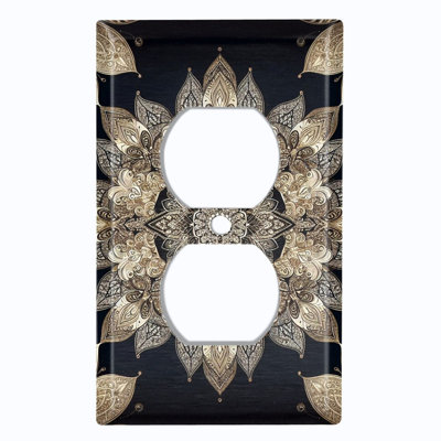 Metal Light Switch Plate Cover; US Standard Size 1 Gang Duplex - Printed Image of Floral Mandala