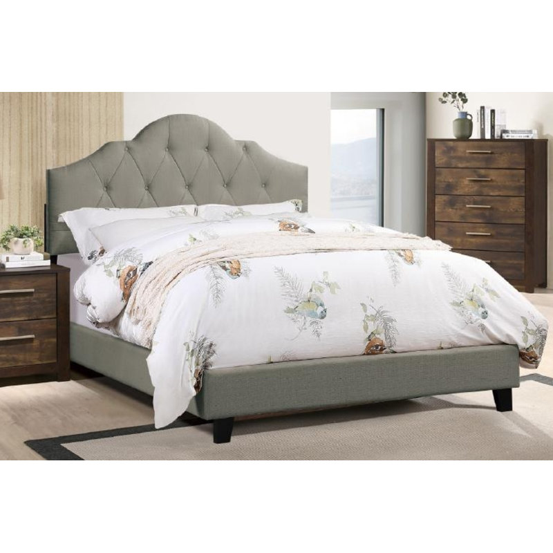 Lit plateforme tapissier Marbel, Double, gris