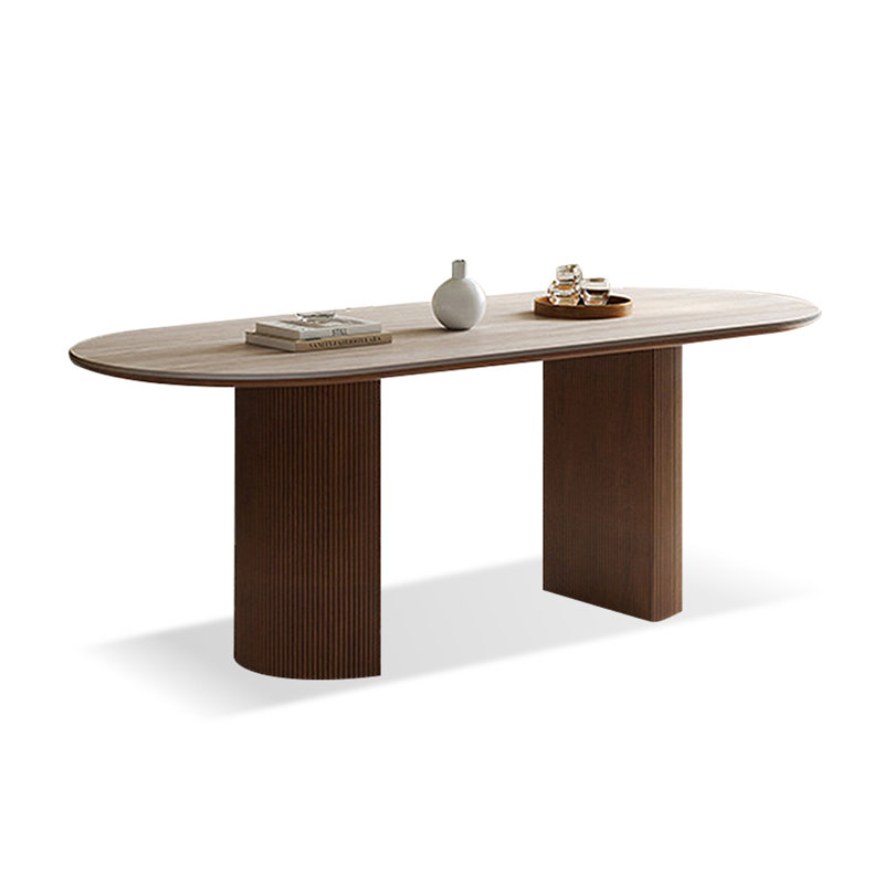Table de salle à manger beige + brun ovale en fritté + bois manufacturé, H 29,53 po x L 62,99 po x l 31,5 po