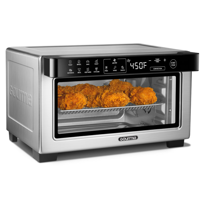 Gourmia Digital Air Fryer Oven With Convection Mode, 12 Presets, Fits 9” Pizza, Stainless Steel, Stainless Steel