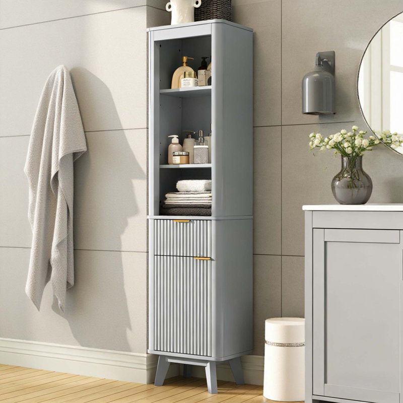 Grande armoire de rangement moderne avec tablettes réglables et tiroir, Gris