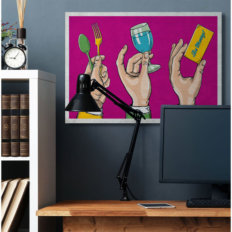 «Eat Drink Be Merry Neon Pink Comic Book Design» par Ester Kay, impression sur toile, H 36 po x l 48 po x P 1,5 po