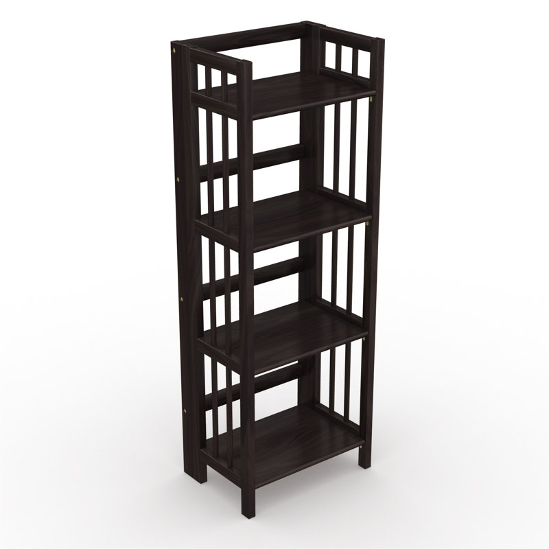 Espresso Wood 4-Tier Folding Bookcase with Spindle Sides