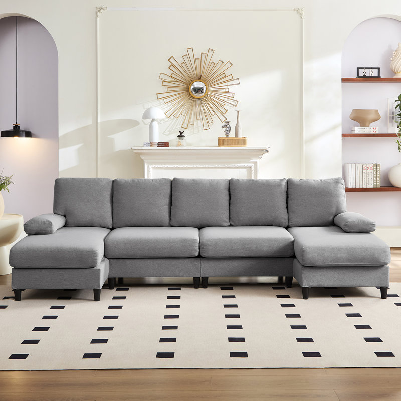 Canapé modulaire à double méridienne en lin, Gris