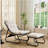 Patio Outdoor Lounge Chair with Ottoman, Comfy Sling Recliner Chair with Puffy Cushion and Foot Stool, Ideal for Living Room, Bedroom, Reading Room, Black frame with white cushion-1487112193