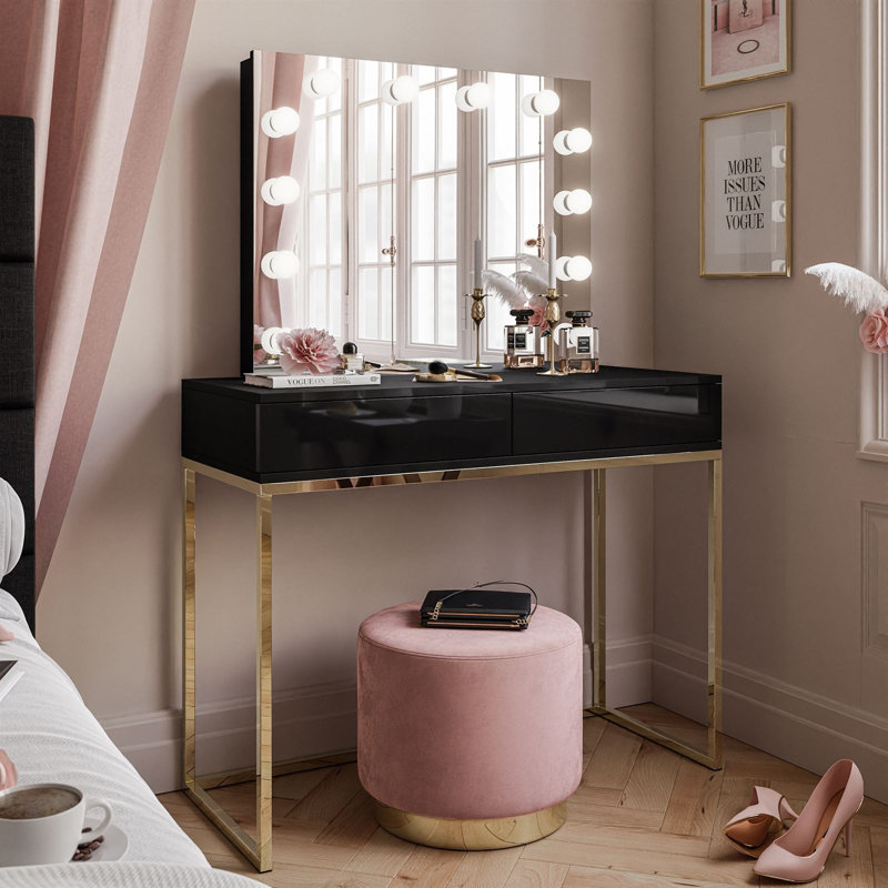 Blanco Dressing Table with Mirror, Black
