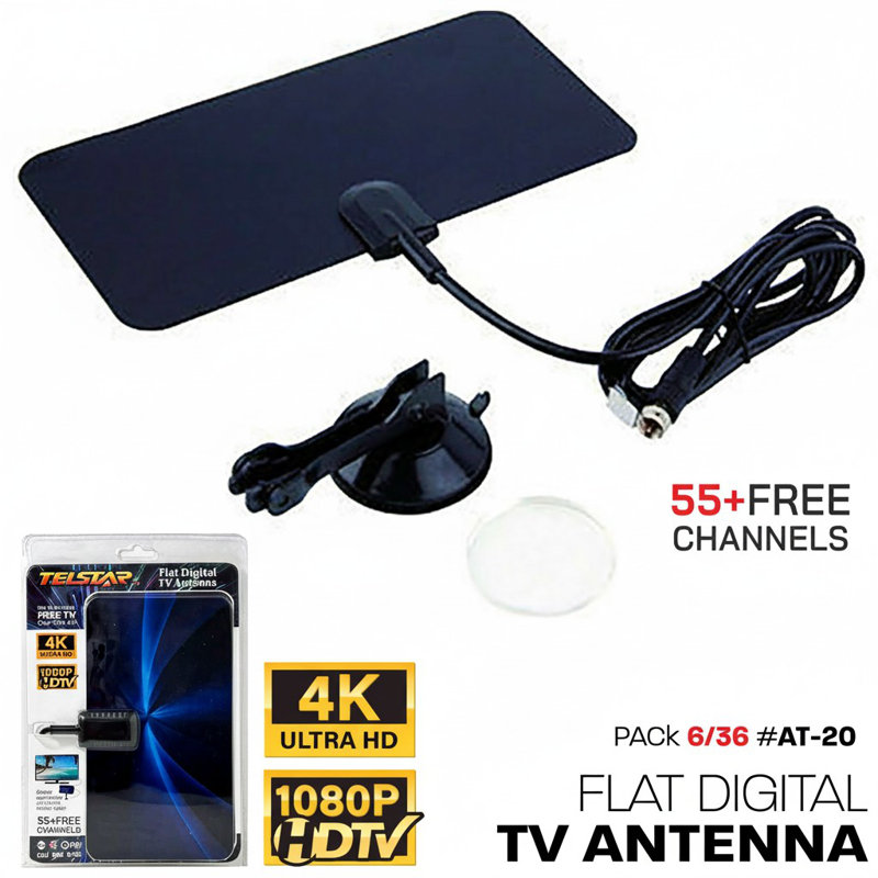 Flat Digital Tv Antenna, 10.7" H x 7.3" W, Black