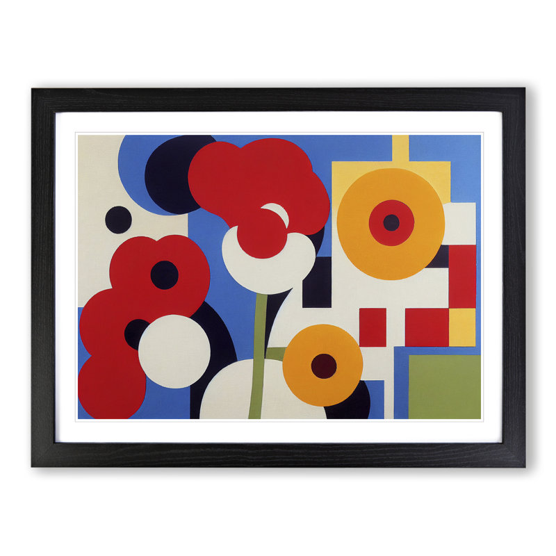 Entrancing Abstract Flowers - Single Picture Frame Print, Black, 46cm H x 64cm W x 2cm D