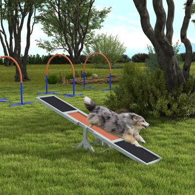 Balançoire à bascule en bois agile pour l'entraînement et l'exercice, jouet de jeu de plateforme, articles pour animaux résistants aux intempéries, L 71 po x l 12 po x H 12 po, gris