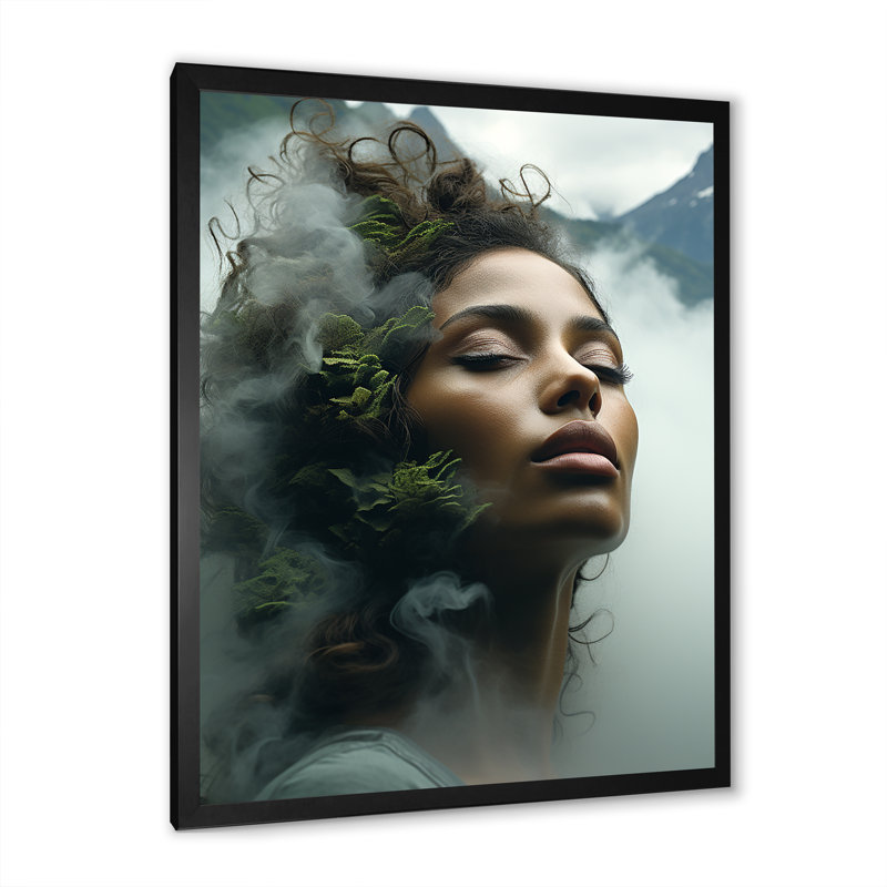 "Double Exposure Woman and Mountain Echoes III", Cadre simple noir, H 32 po x l 24 po x P 1 po