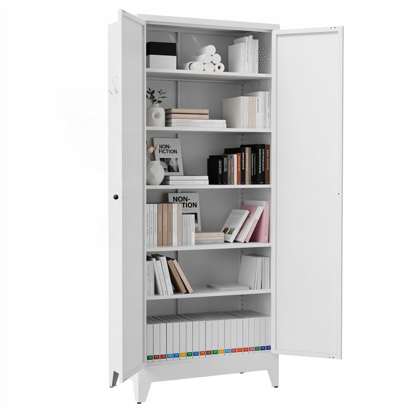 Grand garde-manger en métal avec 5 tablettes robustes et assemblage sans outil (180 lb / tablette), White