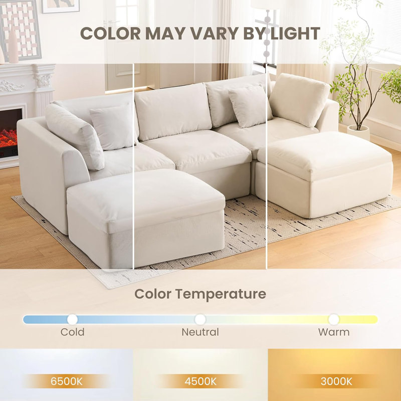 Canapé modulaire Boneless 110 "Comfy Cloud Couch, Mélange de polyester blanc / lin