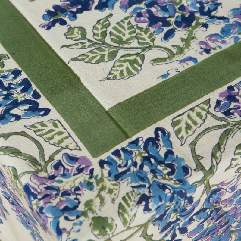 Wisteria Handmade Floral Tablecloth, 70" x 70", Blue/Green