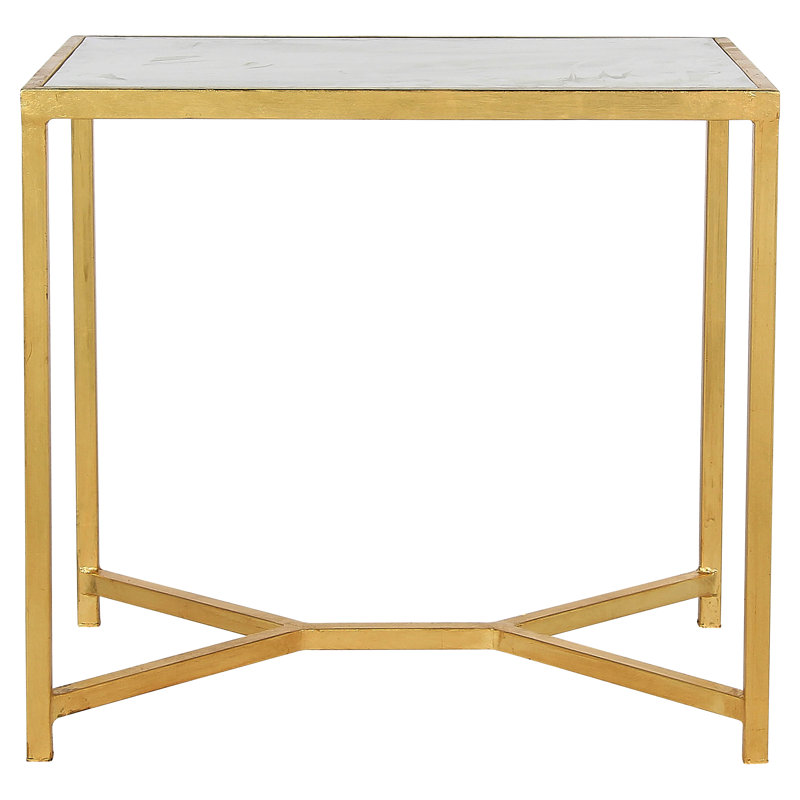 Web Cross Legs End Table, Carrera Marble, Gold Leaf