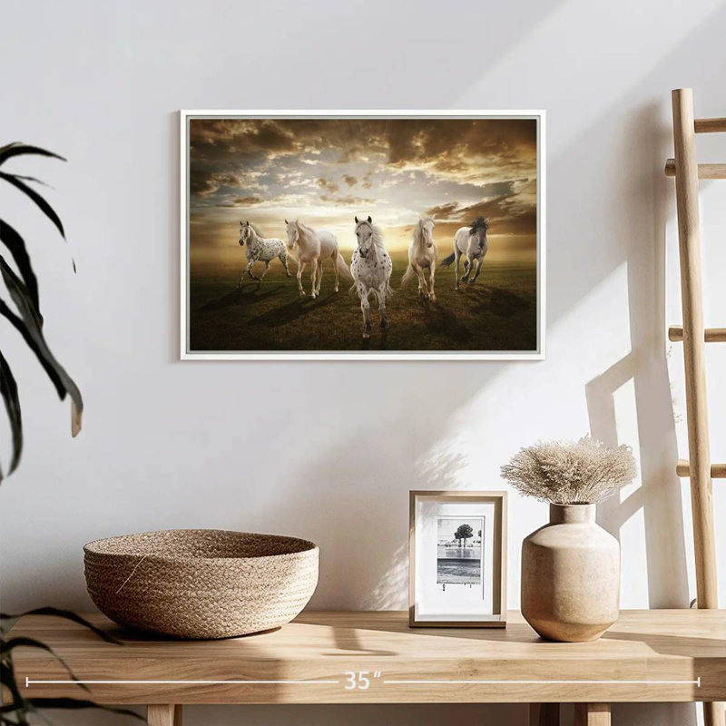 Chevaux blancs dramatiques, Cadre flottant blanc, 19 po x 13 po