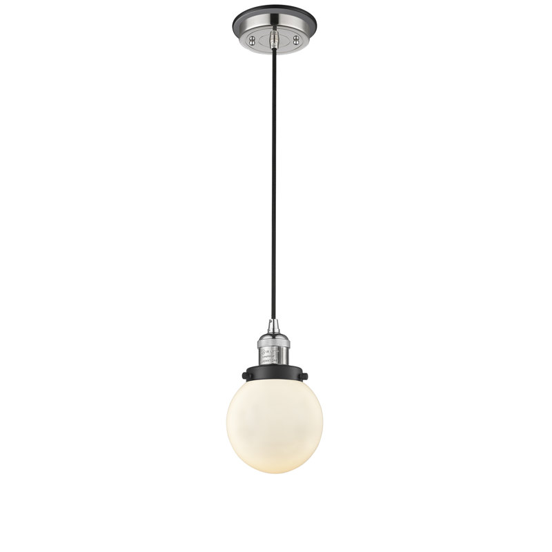 Luminaire suspendu sphère 1 lumière Chippewa, Blanc mat, Nickel poli et décorations noir mat