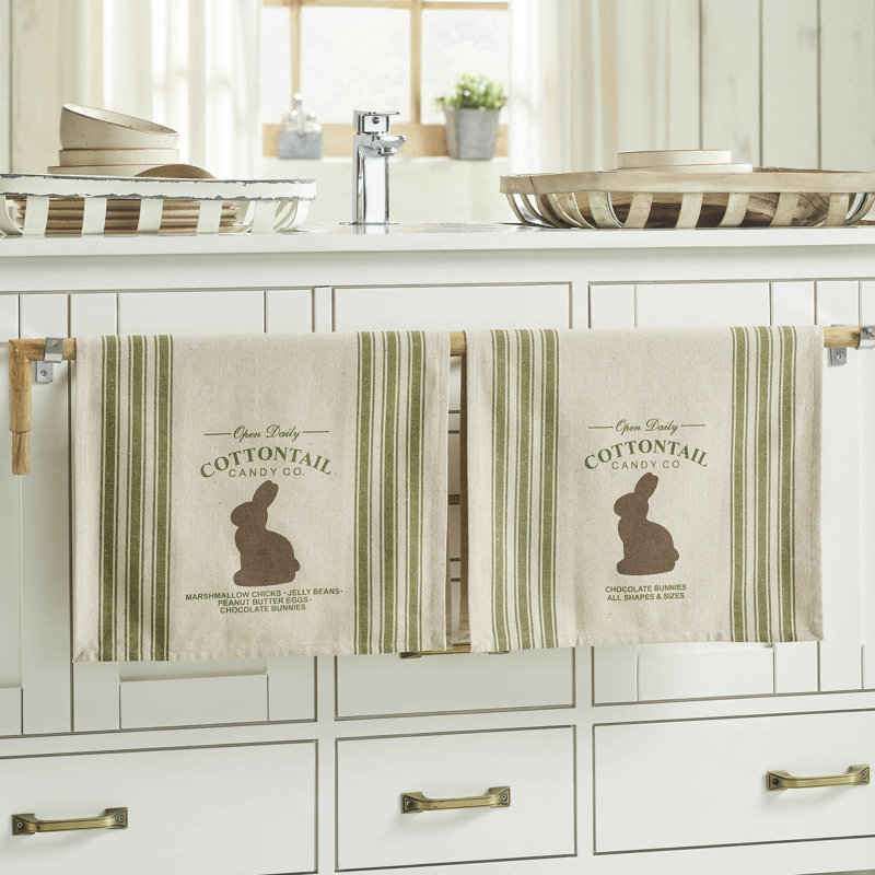 Bunny Hop Light Creme and Sage Green Cotton Tea Towel Set