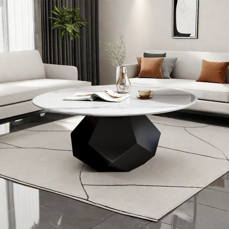 Modern simple round marble coffee table, White