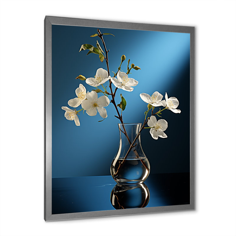 Perle pureté vase nature morte III - impression, H 32 po x l 24 po x P 1 po, Cadre simple argenté