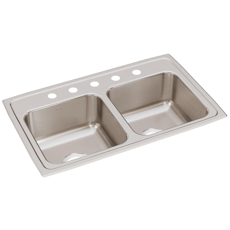 Lustertone 29" L x 18" W Double Basin Drop-In Kitchen Sink, 5 hole