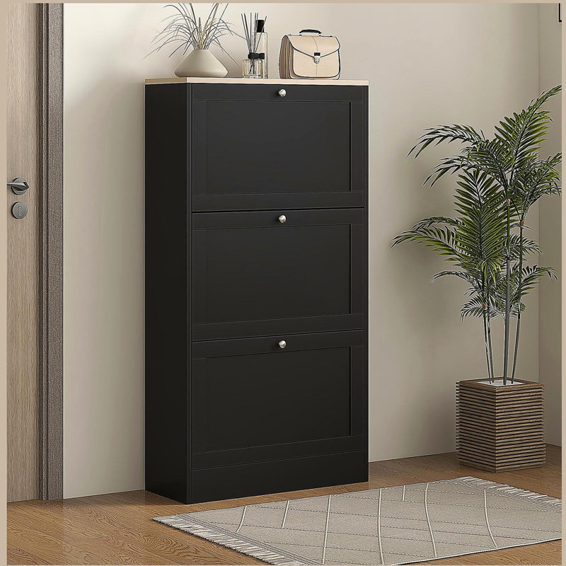 Armoire de rangement pour chaussures étroite avec 3 tiroirs rabattables et tablettes réglables, range-chaussures