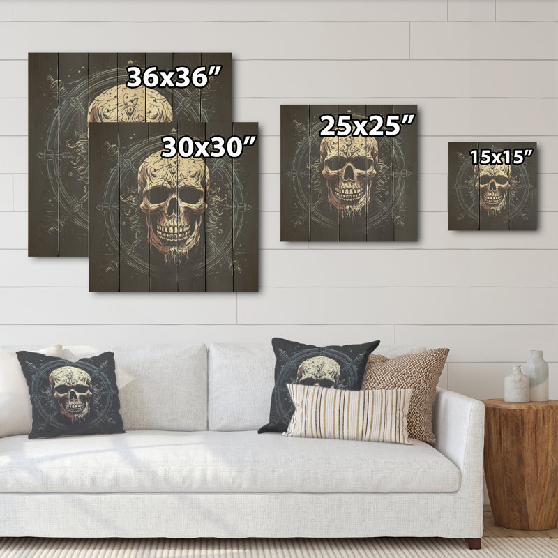 Symbole de crâne levant Jolly Roger - Art sur bois de pin naturel, H 30 po x l 30 po