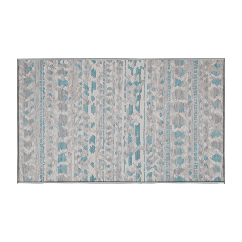 Machine Washable Gray Area Rug, Rectangle 5' x 8'