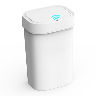 13.2 Gallon Rectangular Plastic Touchless Motion Sensor Kitchen Trash Can, White - Basics by Wayfair™