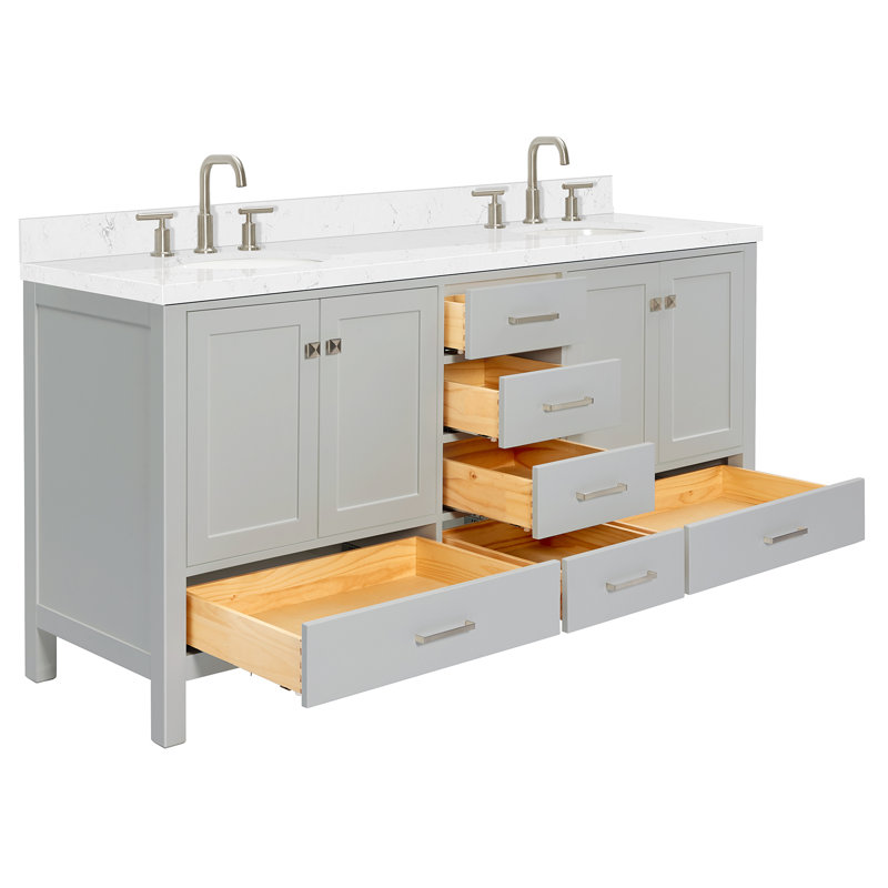  Meuble-lavabo double 72,25 po avec comptoir, Gris, Oval